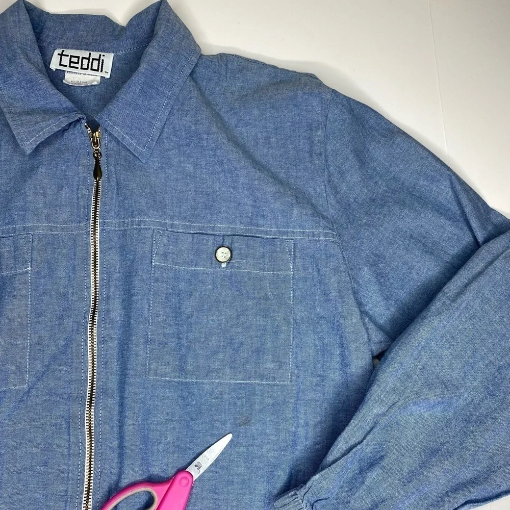 Vintage Teddi Chambray Lightweight Jacket Full Zip Sz Med - Picture 7 of 7